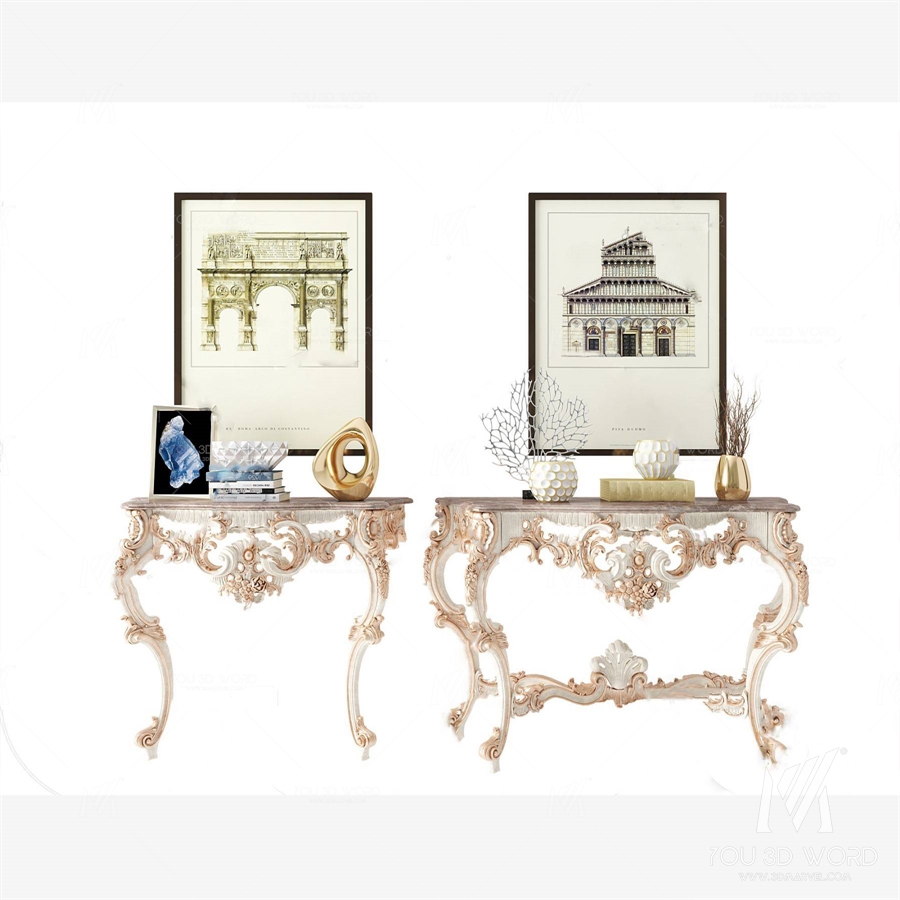 European style carved end view platform combination 3d model